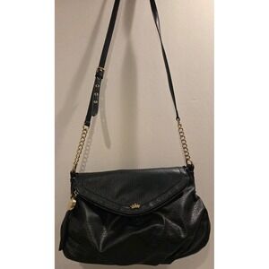 Juicy Couture Crossbody Crown Logo Bag Black Gold Tone Medallion Zip Pull Purse